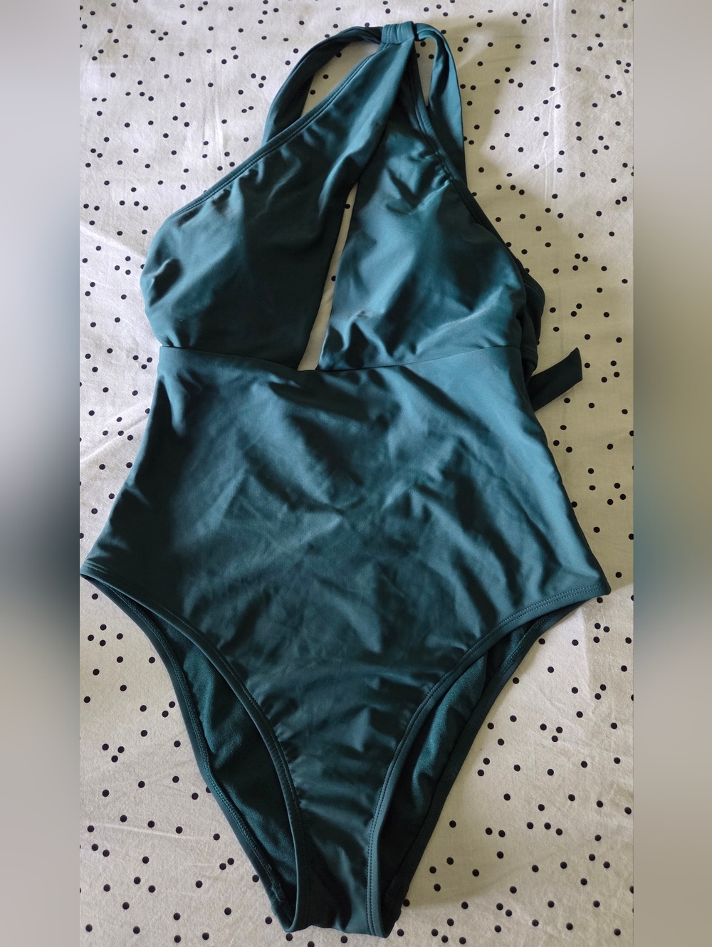 Shade & Shore Women's One Shoulder Plunge Cut Out One Piece Swimsuit Green Small - Picture 2 of 6